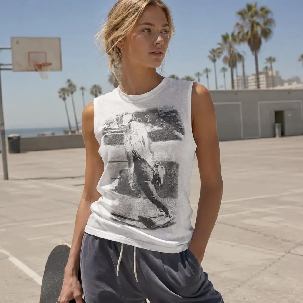 DELIA*S Woman's 2000's Y2K Skater Girl White Crew Neck Muscle Tee Tunic Tank S